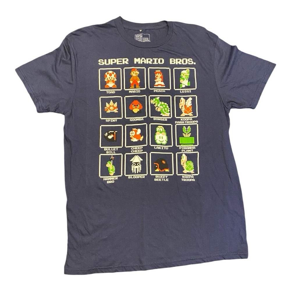 Super Mario Brothers T-shirt Men's LARGE Luigi Pixel Grid‎ Boxes Graphic Tee